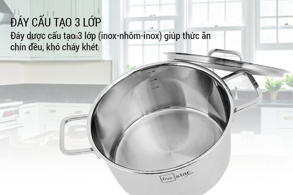 Bộ 4 Nồi Inox 304 3 Lớp Roman Fivestar Nắp Inox 07pcs