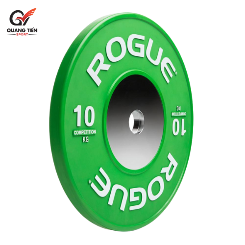 Tạ bánh cao su lõi thép nhỏ ROGUE cao cấp 10kg lỗ 50 nhập khẩu - màu Xanh Lá (1 cặp)