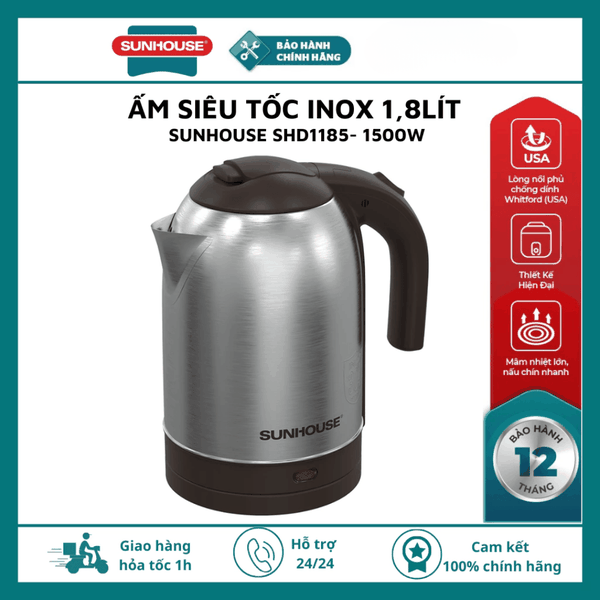 Ấm siêu tốc Inox 1.8L Sunhouse SHD1185