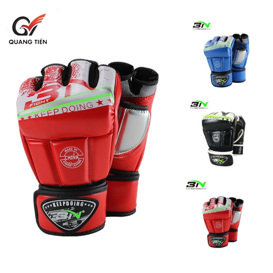 Găng Tay hở ngón MMA BN Găng tay BN MMA cao cấp - MMA Gloves - màu xanh