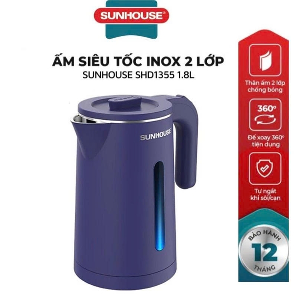 Ấm siêu tốc inox 2 lớp 1.8L Sunhouse SHD1355