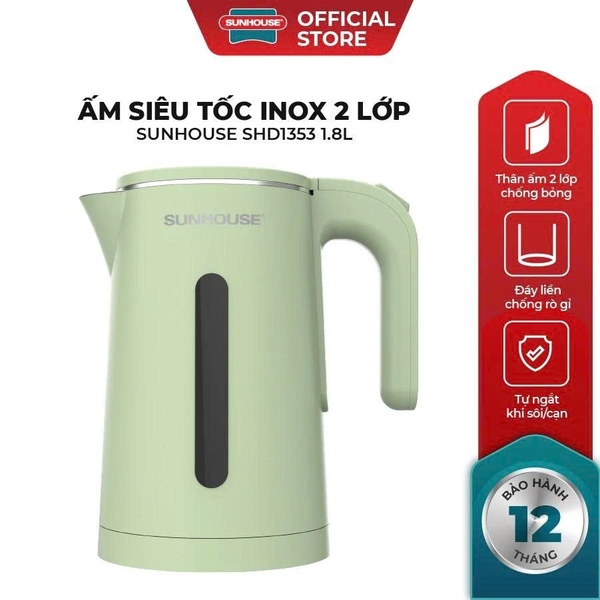 Ấm siêu tốc Inox 2 lớp 1.8L Sunhouse SHD1353