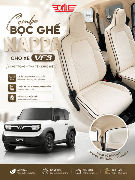 Bọc Ghế Da Nappa VF3 Tone Kem Trắng Sang Trọng Tại Biên Hòa