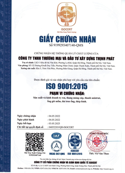 Thang máng cáp đạt tiêu chuẩn ISO 9001:2015