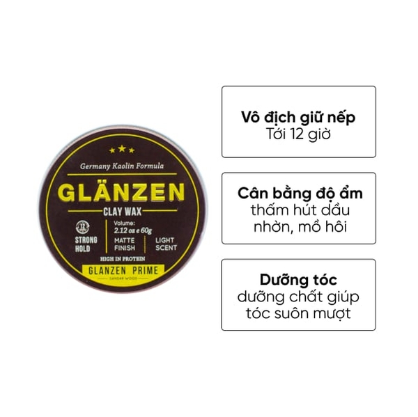 Sáp vuốt tóc nam Glanzen Prime Sandar Wood 60g