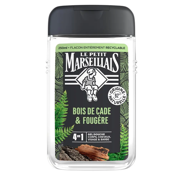 Gel Tắm Pháp dành cho Nam Le Petit Marseillais 4in1 Gỗ Tuyết Tùng & Dương Xỉ