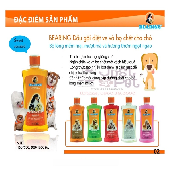Bearing - Flea & Tick Dog Shampoo 600ml (dầu tắm trị ve cho chó có mùi hôi nặng)