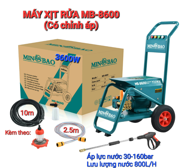 Máy xịt rửa xe áp lực cao có chỉnh áp MINBAO MB-8600