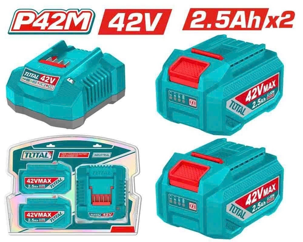 Bộ 2 pin Lithium 42V/ 2.5Ah và 1 sạc 42V Total TFBCPM25221