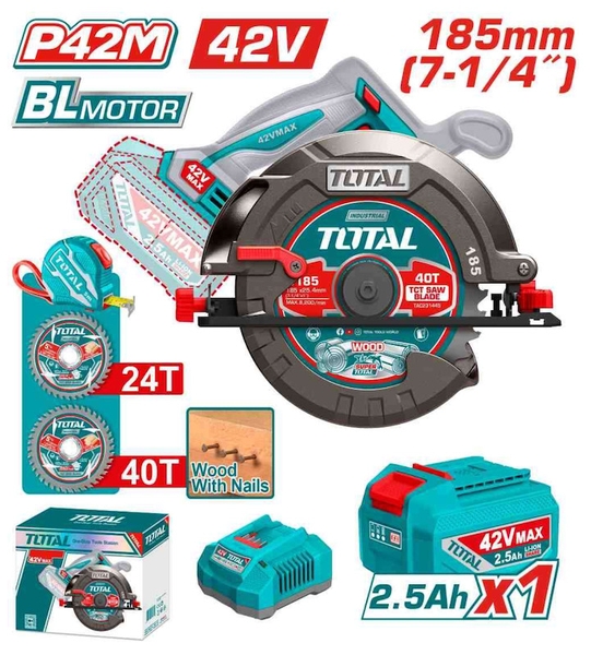 185mm Máy cưa đĩa dùng pin 42V Total TSLI4218511 (1 Pin 2.5Ah, 1 Sạc)