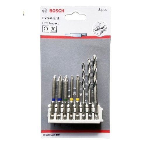 Đầu vặn vít extra hard 65mm (5 món) và bộ 3 mũi khoan HSS PointTeQ Bosch 2608522419