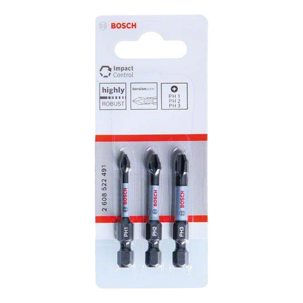 Bộ 3 đầu vặn vít Impact Control 50mm (PH1, PH2, PH3) Bosch 2608522491