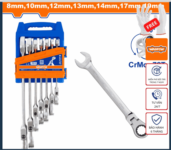 Bộ 7 Cờ Lê Miệng Vòng Xoay 180 Độ WSP5207 WADFOW
