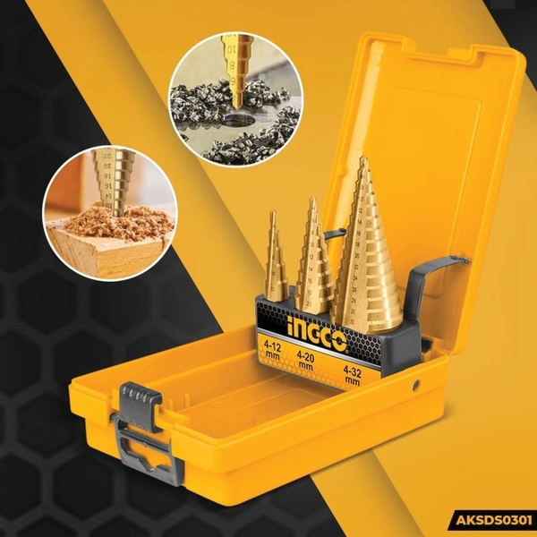 Bộ 3 Mũi Khoan Chóp Nón AKSDS0301 INGCO
