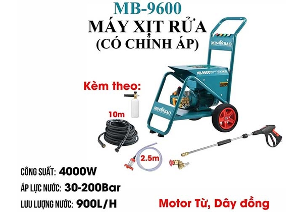 Máy xịt rửa chỉnh áp 4000W MINBAO MB-9600