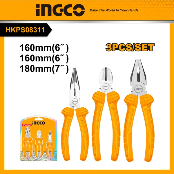 Bộ 3 Kềm Răng,Cắt Và Mũi Nhọn HKPS08311 INGCO