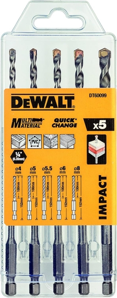 BỘ 5 MŨI KHOAN TƯỜNG CHUÔI LỤC GIÁC DEWALT DT60099-QZ - 5pc Impact Masonry Drill Bit Set