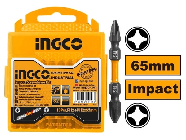 Mũi Bắt Vít Hai Đầu Ph2+Ph2X65Mm(Có Nam Châm Hít) SDBIM21PH233 INGCO