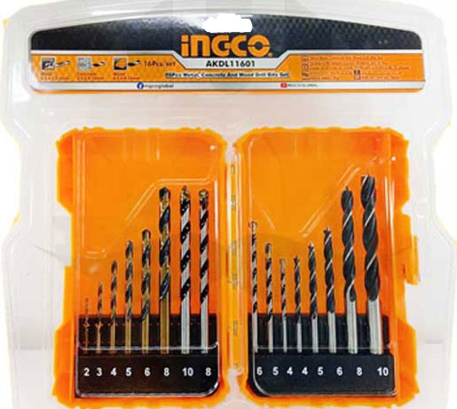 Bộ 16 Mũi Khoan Kim Loại, Bê Tông Và Gỗ AKDL11601 INGCO