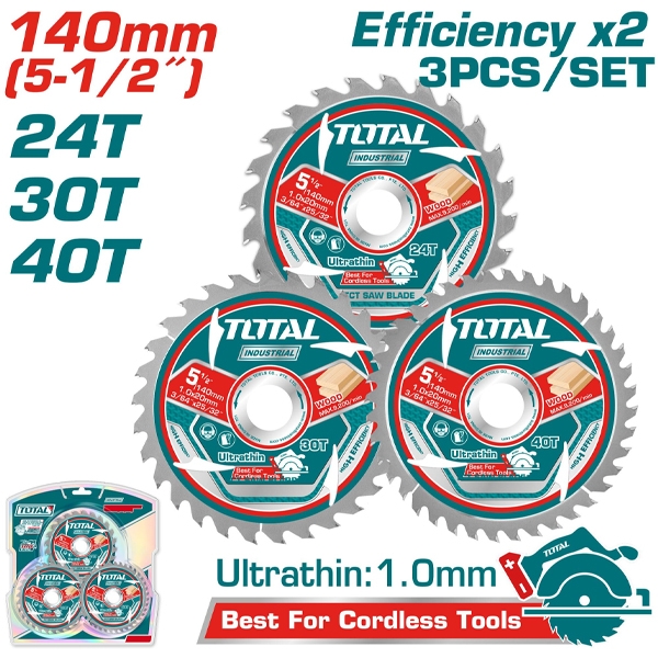 Bộ 3 lưỡi cưa gỗ TCT 140mm Total TAC236140