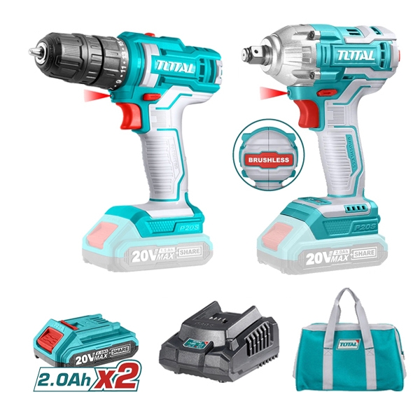 Bộ combo máy khoan TDLI20051 và máy siết buloong TIWLI2038 dùng pin 20V TCKLI2017 TOTAL