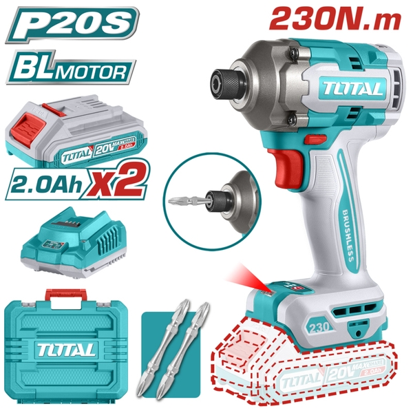 Máy siết vít không chổi than dùng pin Lithium 20V TOTAL TIRLI2023 (2 Pin 2.0Ah, 1 Sạc)