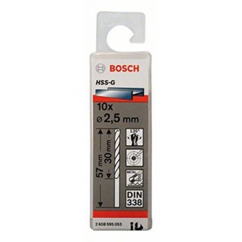 Mũi khoan sắt HSS-G 2.5mm (hộp 10 mũi) Bosch 2608595053
