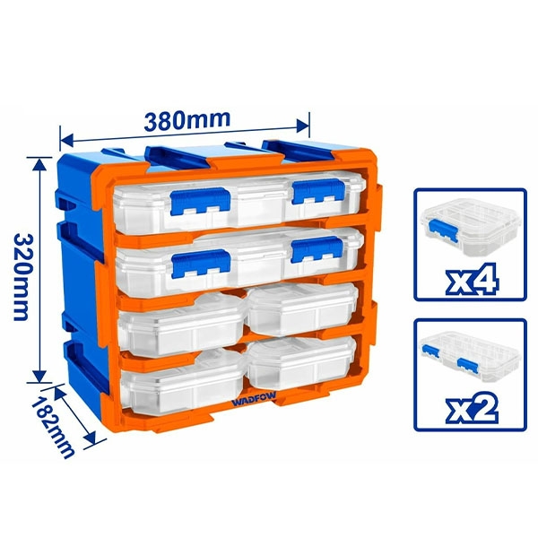 Bộ Tủ Gồm 2 Hộp Nhựa Chia 13 Ngăn Và 4 Hộp Nhựa Chia 6 Ngăn Đựng Linh Kiện 380X182X320MM WTB8346 WADFOW