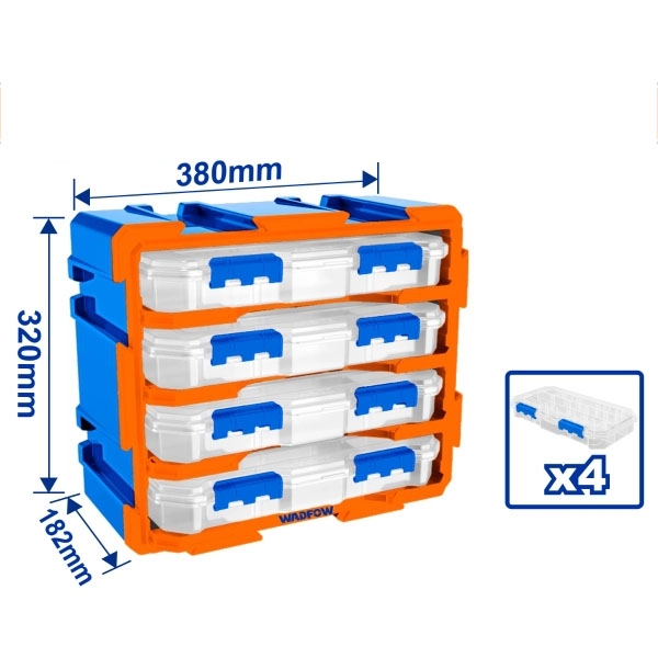 Bộ Tủ Gồm 4 Hộp Nhựa Chia 13 Ngăn Đựng Linh Kiện 380X182X320MM WTB8344 WADFOW