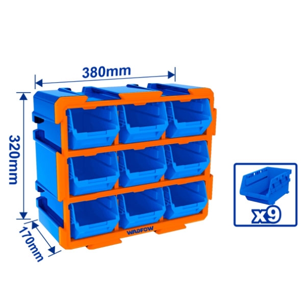 Bộ Tủ Gồm 9 Khay Nhựa Đựng Linh Kiện (Dạng Hở) 380X170X320MM WTB8330 WADFOW