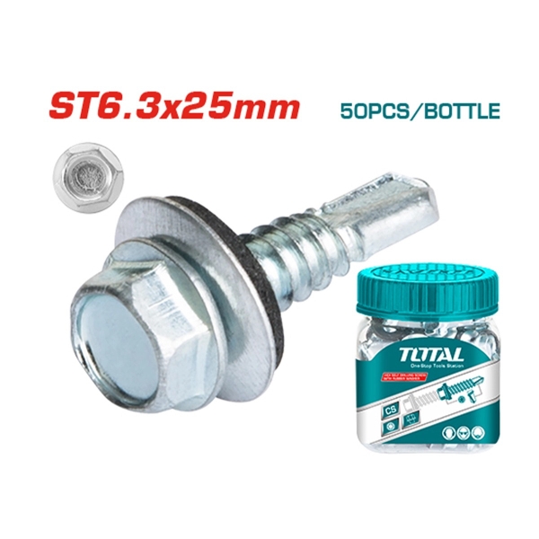 Bộ 50 vít bắn tôn có vòng đệm cao su ST6.3x25mm WJSS6302521 TOTAL