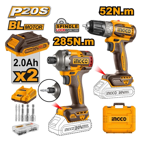 Bộ Combo Máy Khoan & Máy Siết Vít Dùng Pin 20V CKLI20272 INGCO