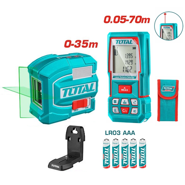 Bộ combo máy đo khoảng cách TMT57026 & máy đo mức cân bằng tia laser xanh TLL156601 TOSLL0401 TOTAL