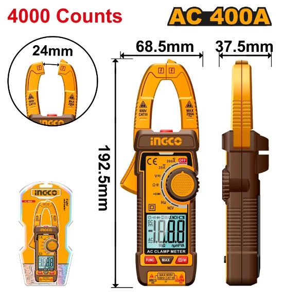 Đồng Hồ Kẹp Kỹ Thuật Số Ac 400A 4000 Số Đếm DCM62001 INGCO