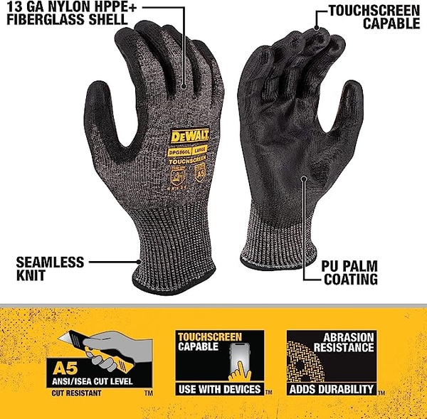 GĂNG TAY DEWALT DPG860L - DEWALT DPG860L CUT D TOUCHSCREEN GLOVE