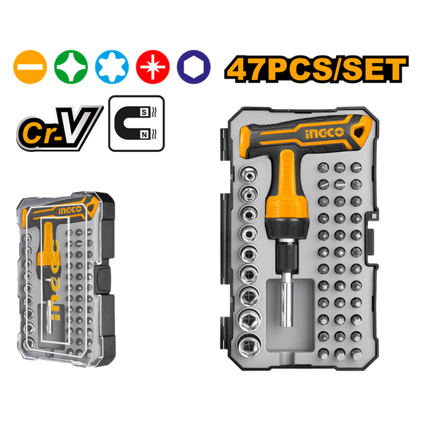 Bộ Tua Vít Tay Cầm Chữ T 47 Chi Tiết HKSDB0478 INGCO