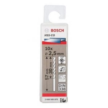 Mũi khoan INOX HSS-Co 2.5mm (hộp 10 mũi) Bosch 2608585875