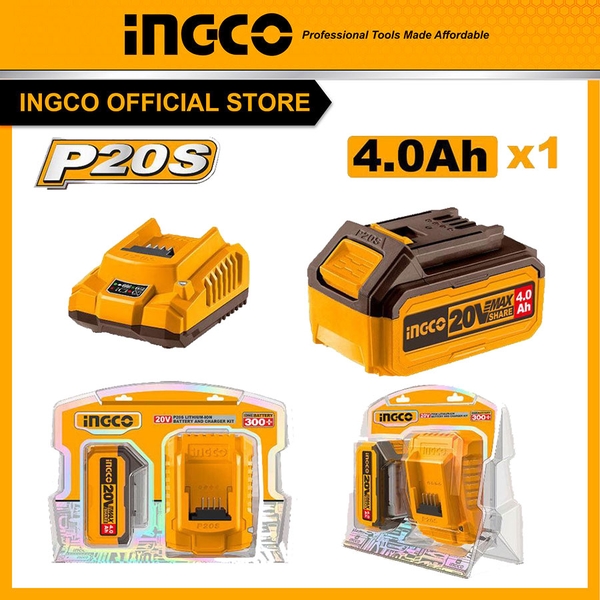 Bộ 1 Pin 4.0Ah (Fbli20021) Và1 Đầu Sạc (Fcli2001)Lithium-Ion P20S 20V FBCPK1214 INGCO