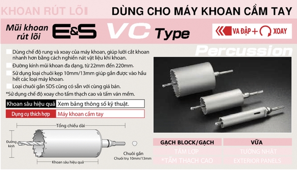 ES-V220ST -Mũi khoét rút lõi UNIKA - E&S Core Drill VC type