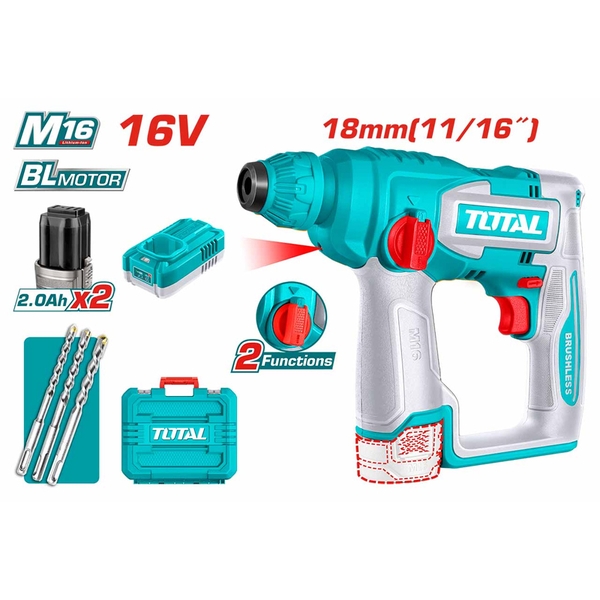 Máy khoan bê tông dùng pin 16V TOTAL TRHLI16168 (2 Pin 2.0Ah, 1 Sạc)