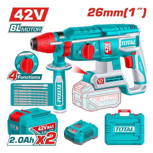 Máy khoan bê tông không chổi than dùng pin 42V TOTAL TRHLI422882