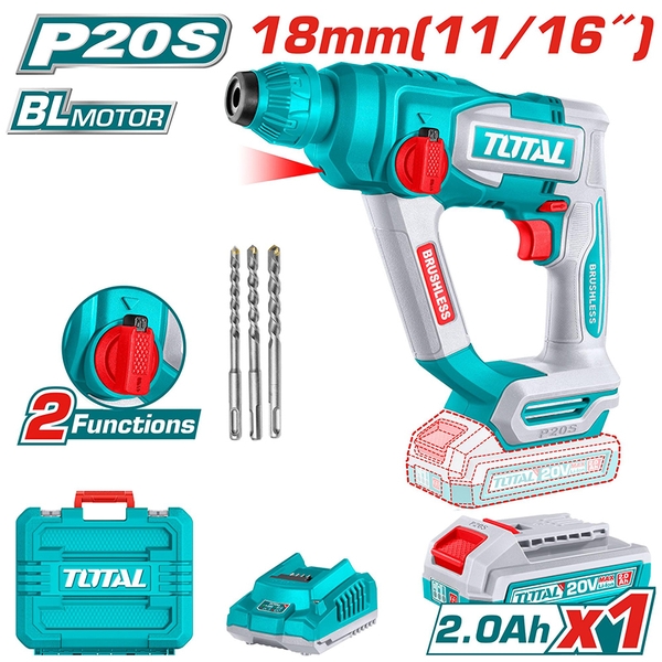 Máy khoan búa dùng pin 20V TOTAL TRHLI201881 (Kèm 1 Pin 2Ah & Sạc)