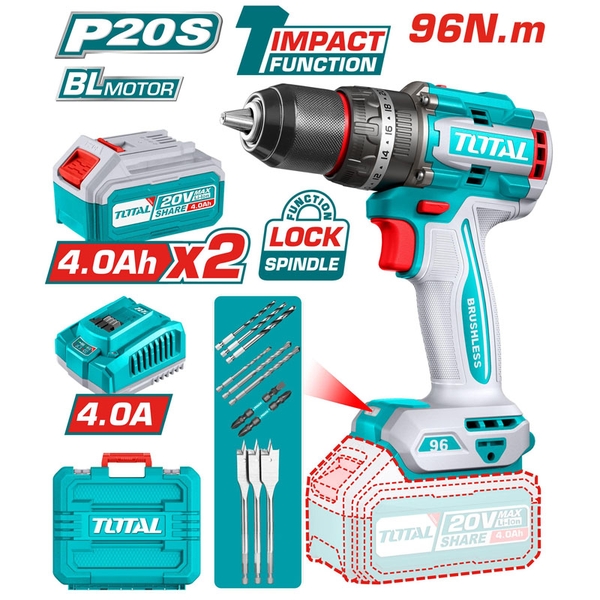 Máy khoan động lực dùng pin 20V TOTAL TIDLI20968 (2 Pin 4.0Ah, 1 Sạc)