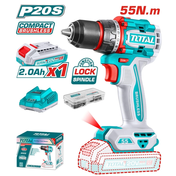 Máy khoan pin 20V TOTAL TDLI205582 (1 Pin 2.0Ah, 1 Sạc)