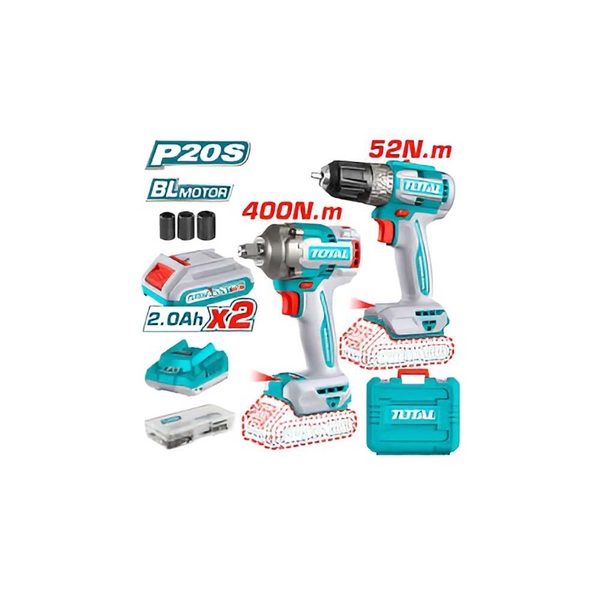 Bộ combo máy khoan TDLI204531 & máy siết buloong TIWLI2040 không chổi than dùng pin 20V TCKLI20271 TOTAL