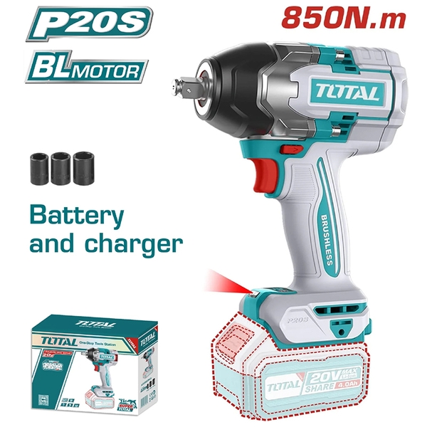 Máy siết buloong không chổi than dùng pin 20V (không kèm pin sạc) TIWLI20851 TOTAL