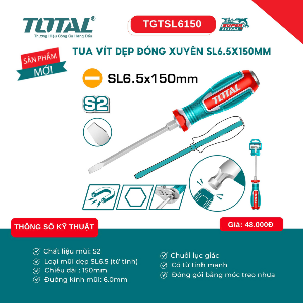 Tua vít dẹp đóng xuyên SL6.5x150mm Total TGTSL6150