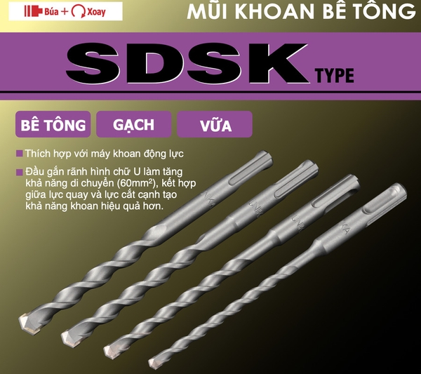 SDSK10.0x160 -Mũi khoan Bê Tông Chuôi SDS-Plus UNIKA (SDSK Type)