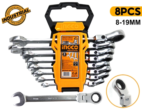 Bộ 8 Cờ Lê Miệng Vòng Lắc Léo 8- 19Mm HKSPAR1083 INGCO