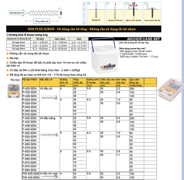 P-545-SDN -Vít bê tông (Không cần tắc kê)